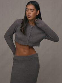 MUSERA Fluffy Cropped Cardigan   New Year - Grey - View 1