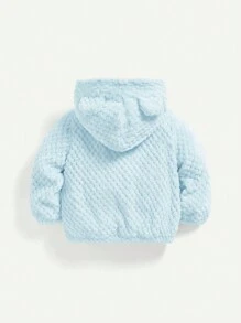 Cozy Pixies Baby Girl Solid Color Hooded Thick Fleece Jacket - Blue - View 2