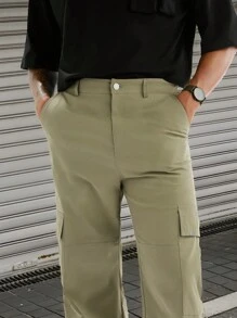 Manfinity VCAY Pantalones casuales de hombre de unicolor tejido con cintura elástica - Verde - Ver 3