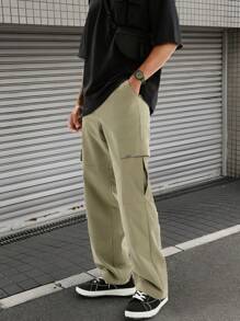 Manfinity VCAY Pantalones casuales de hombre de unicolor tejido con cintura elástica - Verde - Ver 4