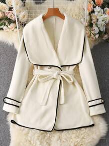 SHEIN Clasi 1pc Women's Elegant Quality Color Block Collar Belt Regular Blazer - White - View 1