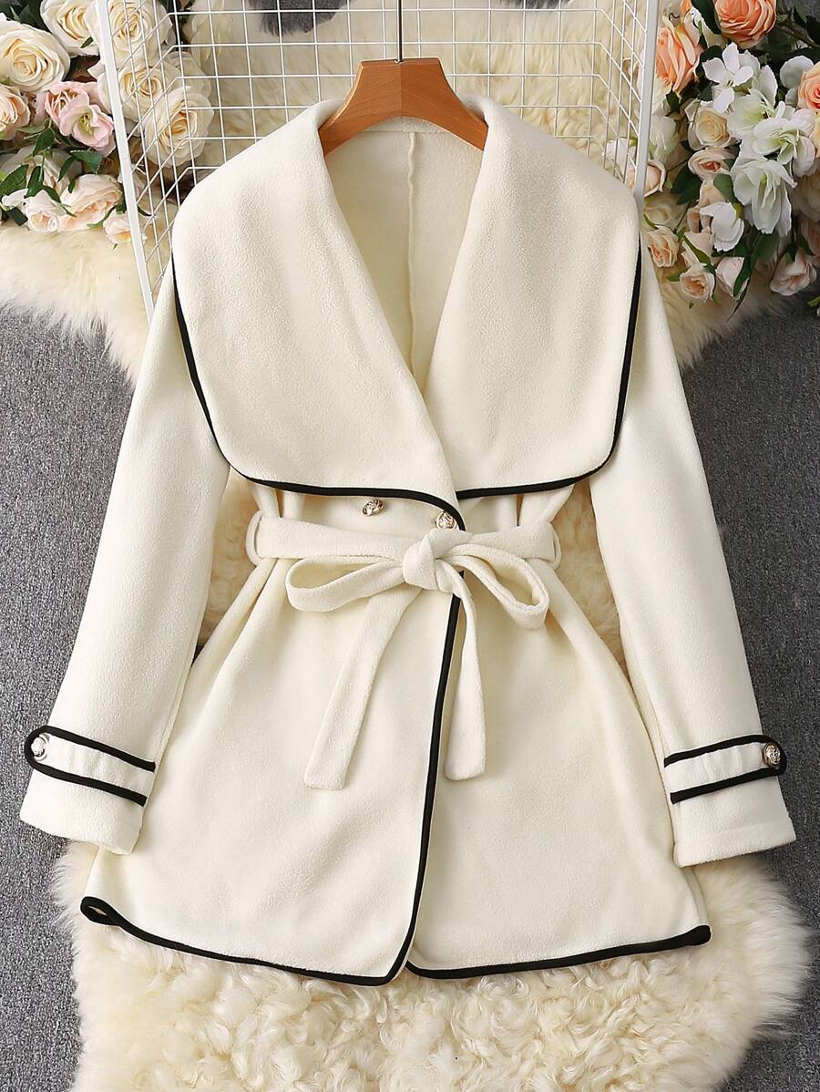 SHEIN Clasi 1pc Women's Elegant Quality Color Block Collar Belt Regular Blazer - White - View 1