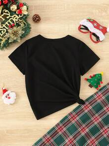 Christmas Young Girl Girls Casual Fashion Cartoon Santa Hat & Stockings Decor Creative Slogan Letter Graphic Print Basic Short Sleeve T-Shirt