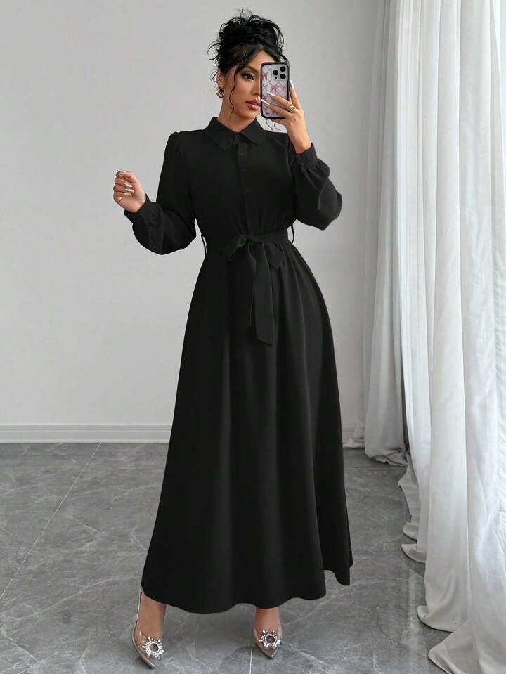 lohn.ロワン エレガンス ロングワンピース ベルト ブラウンです