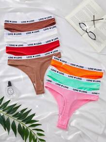 7 条装女士舒适字母提花罗纹丁字裤 - 彩色 - 查看 3