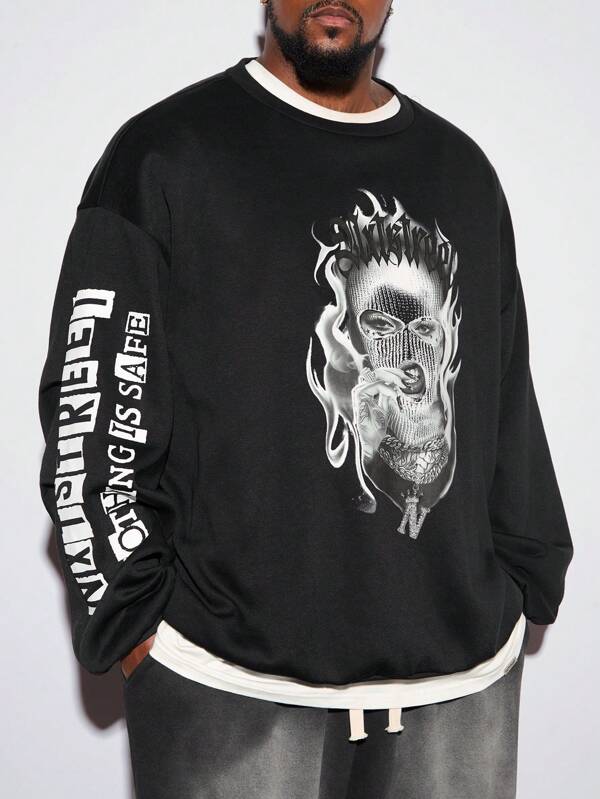 Manfinity VCAY Sudadera de punto con cuello redondo de manga larga con estampado de letras para hombre de talla grande, para salir, moda, regalo para amigos, esposo, novio, para otoño e invierno