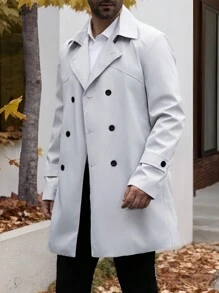 Manfinity Mode Men's Casual Solid Color Double-Breasted Wind Jacket, Autumn