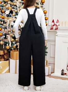 SHEIN LUNE Winter Women Dress Casual Everyday Wear Plus Size Women Long Sleeve Women Jumpsuit Black Pocket Shoulder Strap Button Design Adjustable Casual Suspender Jumpsuit Holiday Outfit
