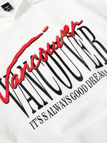 Manfinity Roghcode Men's Autum Slogan Print Drawstring Hooded Sweatshirt And Sweatpants Casual Set - White - View 4