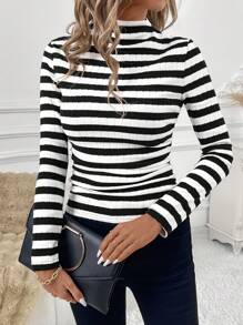 SHEIN Clasi Áo thun cổ bẻ in họa tiết da báo thu đông/đông Quần áo mùa đông cho nữ Áo cổ lọ tay dài Áo thun giữ nhiệt Áo lót tay dài - Nhiều màu - Xem 1