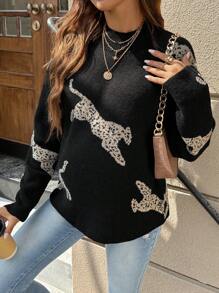 SHEIN Zwangerschaps Grafische Print Stand Kraag Casual Pullover Trui, Voor De Winter