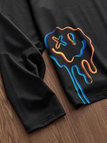 Manfinity VCAY 青年男士休闲针织宽松长袖T恤，适合秋冬季 - 黑色 - 查看 4