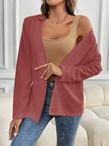 SHEIN LUNE Solid Color Elegant Office Wear Long Sleeve Blazer Fall Cloth For Women - Pink - View 3
