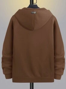 EURMUSE Classic Men's Zip-Up Pocket Patch Sweatshirt - Brown - View 2