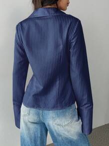 Flirla Women Solid Color Front Button Asymmetric Hem Long Sleeve Blouse Women Shirt