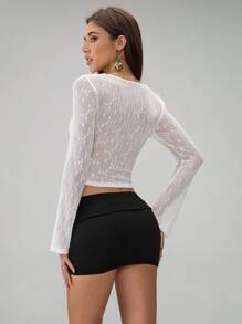 Chiquease 时尚性感蕾丝提花扭纹短款T恤