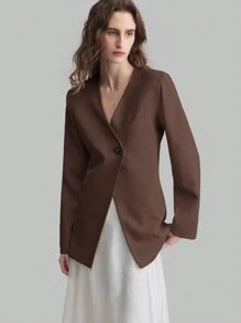 Ontre Black V-Neck Single-Breasted Fitted Blazer - Brown - View 1