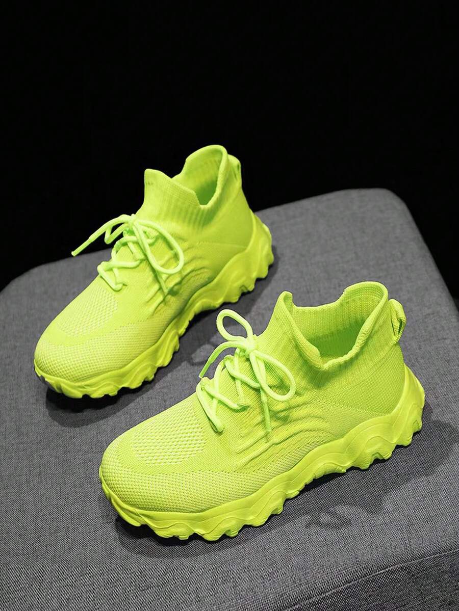 Zapatos deportivos con cordones, zapatos deportivos de colores brillantes y transpirables - Verde - Ver 1