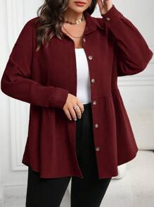 SHEIN LUNE Camisa casual de manga larga de color liso para otoño y ropa de Año Nuevo, talla grande