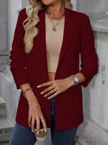 SHEIN LUNE Women Stand Collar Blazer Jacket, Elegant For Work Commute In Autumn For New Year Clothes