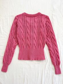 Soleia WYWH Women Vacation 3D Floral Crochet Knitted Cardigan Sweater, Rhombus Cable Knit Open Front Sweater, Rose Pink Color - Hot Pink - View 2