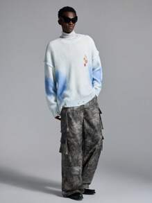 NEON BLANC Men's Loose Fit Crew Neck Ink Splash Print Knit Sweater, For Fall Winter - Blue - View 6