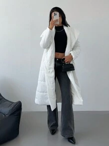 SHEIN SXY Women Winter Padded Coat With Fluffy Collar, White