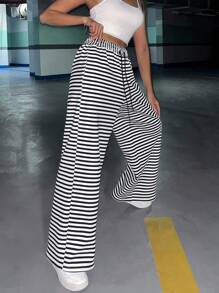SHEIN Unity Striped Design Thick And Thermal Lined Pants For Autumn And Winter Fall Cloth For Women - Multicolor - View 3