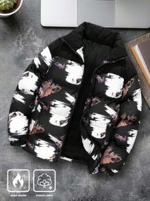 Manfinity Homme Chaqueta con cierre de cremallera con estampado de cepillado casual para hombre para invierno, abrigo con estampado de gráfico colorido para ir salir, regalo para amigos, esposo, novio