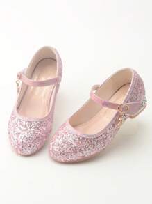 Girls' High Heels, Kid's Crystal Leather Shoes, Girl Party Dress & Piano Recital Silver Princess Shoes