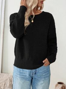 Calvaya Women Casual Everyday Bowknot Embellished Drop Shoulder Sweater, Autumn/Winter