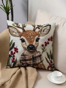 Kerstdecoratie Charmante Kerst Rendier 18x18 Inch Sierkussenhoes - Zacht Kort Pluche, Machinewasbaar Met Ritssluiting Voor Slaapkamer & Woonkamer, Woondecoratie