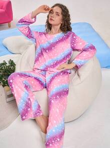 Plush Rainbow Women Pajama Set, Autumn/Winter - Multicolor - View 1