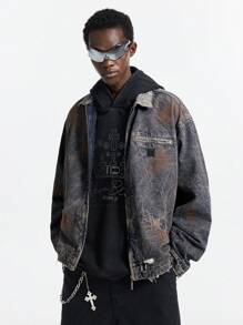 NEON BLANC Men's Retro Washed Denim Long Sleeve Jacket