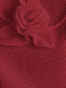 Chiquease Casual High Neck Sweater With 3D Flower Design, For Autumn/Winter Everyday Wear Knit Pullover Fall - Burgundy - View 7