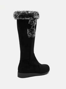 CUCCOO BIZCHIC 黑色厚底毛绒保暖雪地靴，女式高筒靴 - 黑色 - 查看 3
