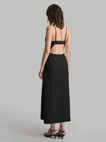 Ontre 2025 New Women Black V-Neck Backless Elegant Waisted A-Line Dress, Versatile Wear For Daily, Valentine's Day Party, Birthday, Spring & Summer