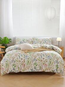 3 件套鸟花印花羽绒被套套装（无填充物）羽绒被套床上用品套装，柔软透气，更适合睡眠，豪华酒店风格，送给爸爸妈妈朋友的礼物，被子被套 * 1 枕套 * 2 特大号双人床尺寸 - 白色 - 查看 1