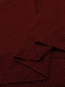 SHEIN LUNE Plus Size Women Solid Color V-Neck Drop Shoulder Long Sleeve Casual Pullover Sweater, Autumn/Winter Knit Pullover Fall - Burgundy - View 7