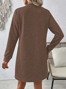 EMERY ROSE 女士休闲简约纯色纹理常规长袖连衣裙秋季 - 咖啡棕 - 查看 2