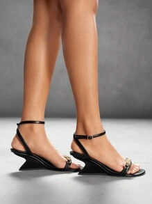 CUCCOO SZL Round Toe Fancy, Elegant, Versatile, Suitable For All Seasons & Festive Occasions, Women High Heel Sandals - Black - View 4