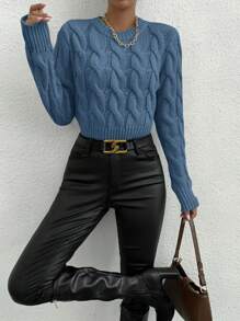 Chiquease 1 件女式休闲纯色圆领长袖针织套头衫，秋冬