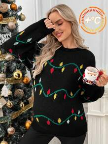 SHEIN Pull tricoté de maternité, pull de Noël tricoté à manches longues et col ras-du-cou pour femmes enceintes - Multicolore - Voir 1