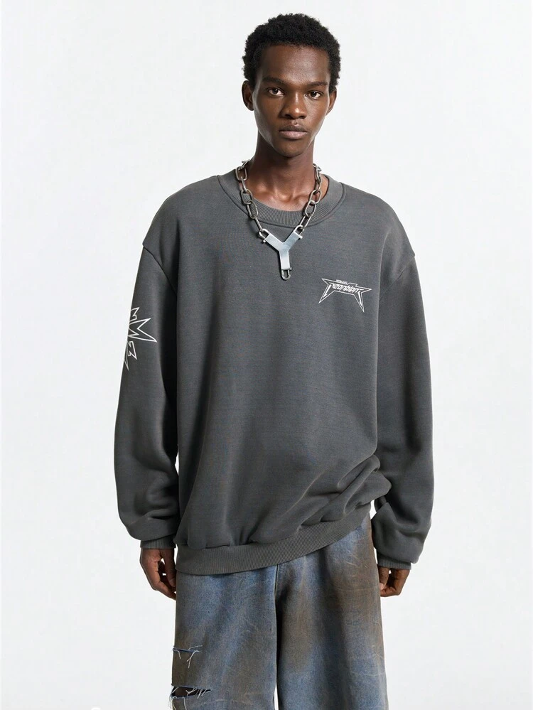 Men's Street Style Crew Neck Long Sleeve Knit Salt Fried Pullover Sweatshirt, For Fall Winter