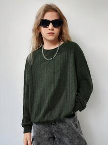 SHEIN Sudadera informal con capucha de manga larga y cuello redondo de color verde para niña preadolescente