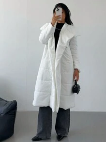 SHEIN SXY Women Winter Padded Coat With Fluffy Collar, White
