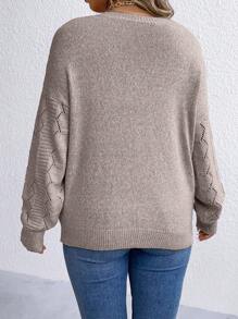 SHEIN LUNE Plus Size V-Neck Long Sleeve Fashionable Loose Casual Pullover Sweater, For Winter Knit Pullover Fall Outfit