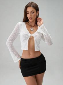 Chiquease 时尚性感蕾丝提花扭纹短款T恤