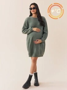 SHEIN Maternity Loose Crew Neck Drop Shoulder Solid Color Long Sleeve Sweatshirt, Autumn Fall Winter - Green - View 7
