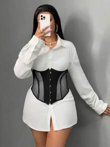 Slaydiva New Sexy Wrap Bra, Waistband, Mesh, Knitted Fabric, Black Back Panel, Hollow Eyelet Straps, Slim Fit Women's Top-C